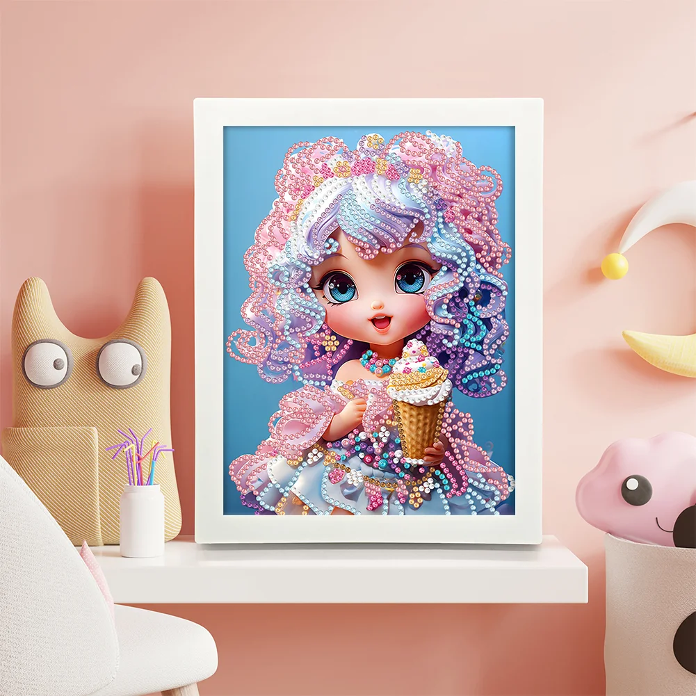Diamond Painting - Partial Crystal Rhinestone Drill - Cartoon Girl(Canvas|15*20cm)【with Plastic Frame】