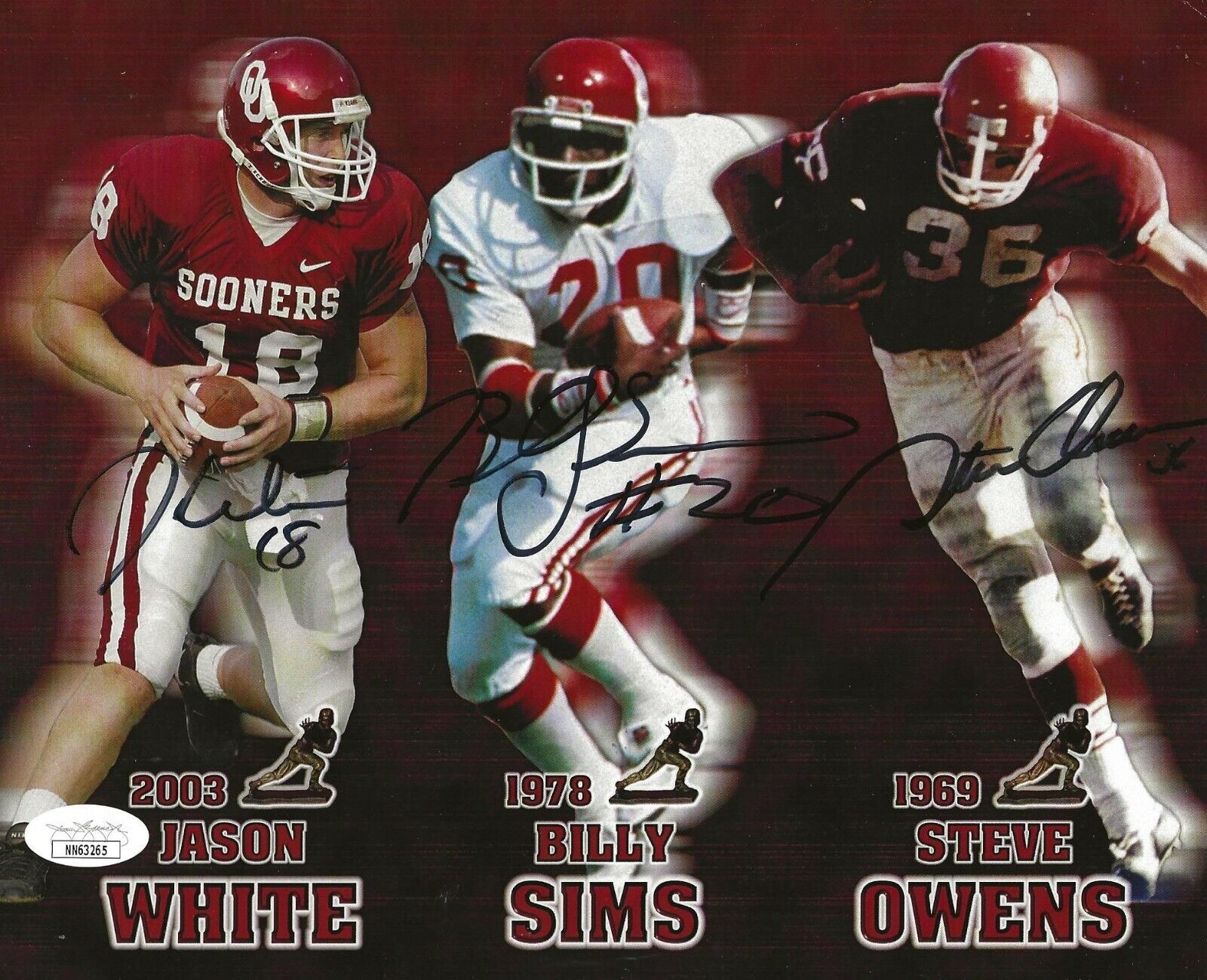 Steve Owens, Billy Sims & Jason White signed Oklahoma Sooners 8x10 Photo Poster painting JSA