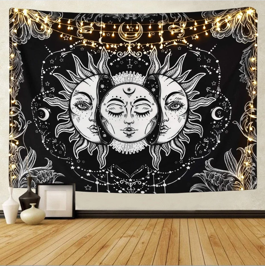 Dropshipping Tarot White Black Sun And Moon Wall Hanging Tapestry Gossip Hippie Rugs Dorm Decor Mandala Bedspread Bedroom Decor