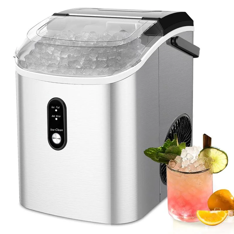 Nugget Ice Maker Countertop,33lbs/Day, Pellet ice Maker,a Basket in 1.5 Hour, Self-Cleaning, One-Click Design, Compact Crushed Ice Maker with Chewy Ice for Home Bar Party