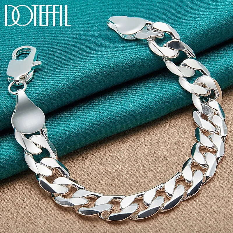 925 Sterling Silver 12mm Side Chain Bracelet For Man Women Jewelry