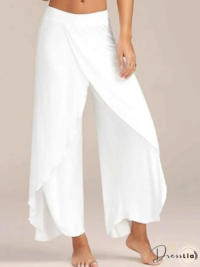 Women's Culottes Wide Leg Chinos Pants Trousers Baggy Black White Wine Mid Waist Basic Casual / Sporty Casual Daily