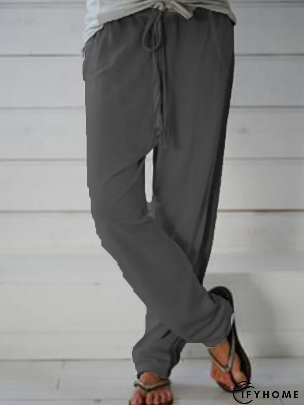 Cotton Blends Casual Regular Fit Pants With Belt | IFYHOME