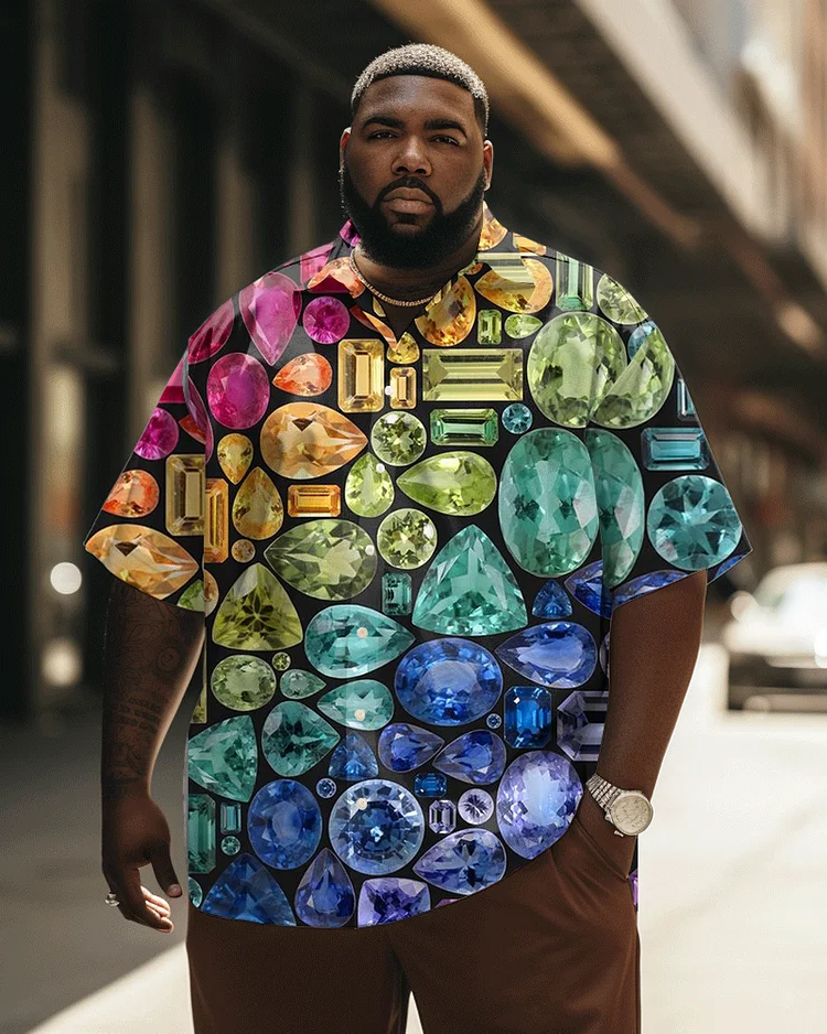 Men's Plus Size Casual Colorful Gemstone Short Sleeve Shirt