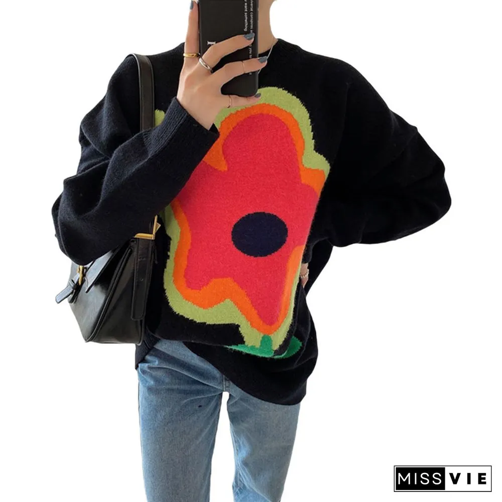 Womens sweaters Winter long sleeve flower sweater Oversized pullover tops Casual