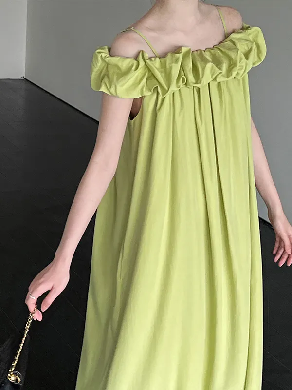 Retro Sleeveless Off-shoulder Elastic Pleated Maxi Dress