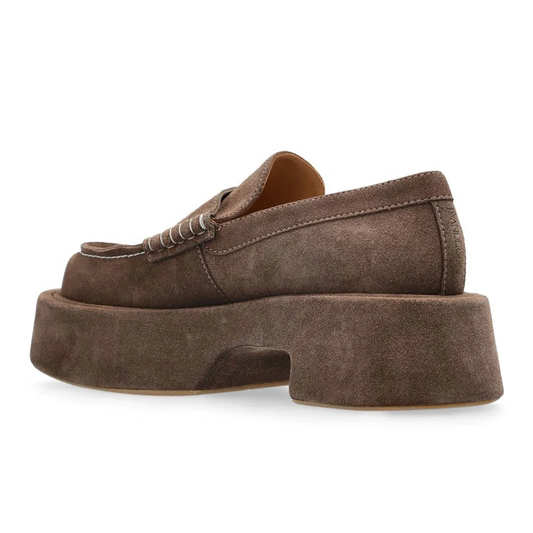 Comfortable Vegan Suede Round Toe Shoes Platform Loafers in Brown