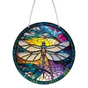5D Diamond Painting Double Sided Effect  Stained Glass Panel Decorative Home Garden Decoration Hanging Kit(Dragonfly)