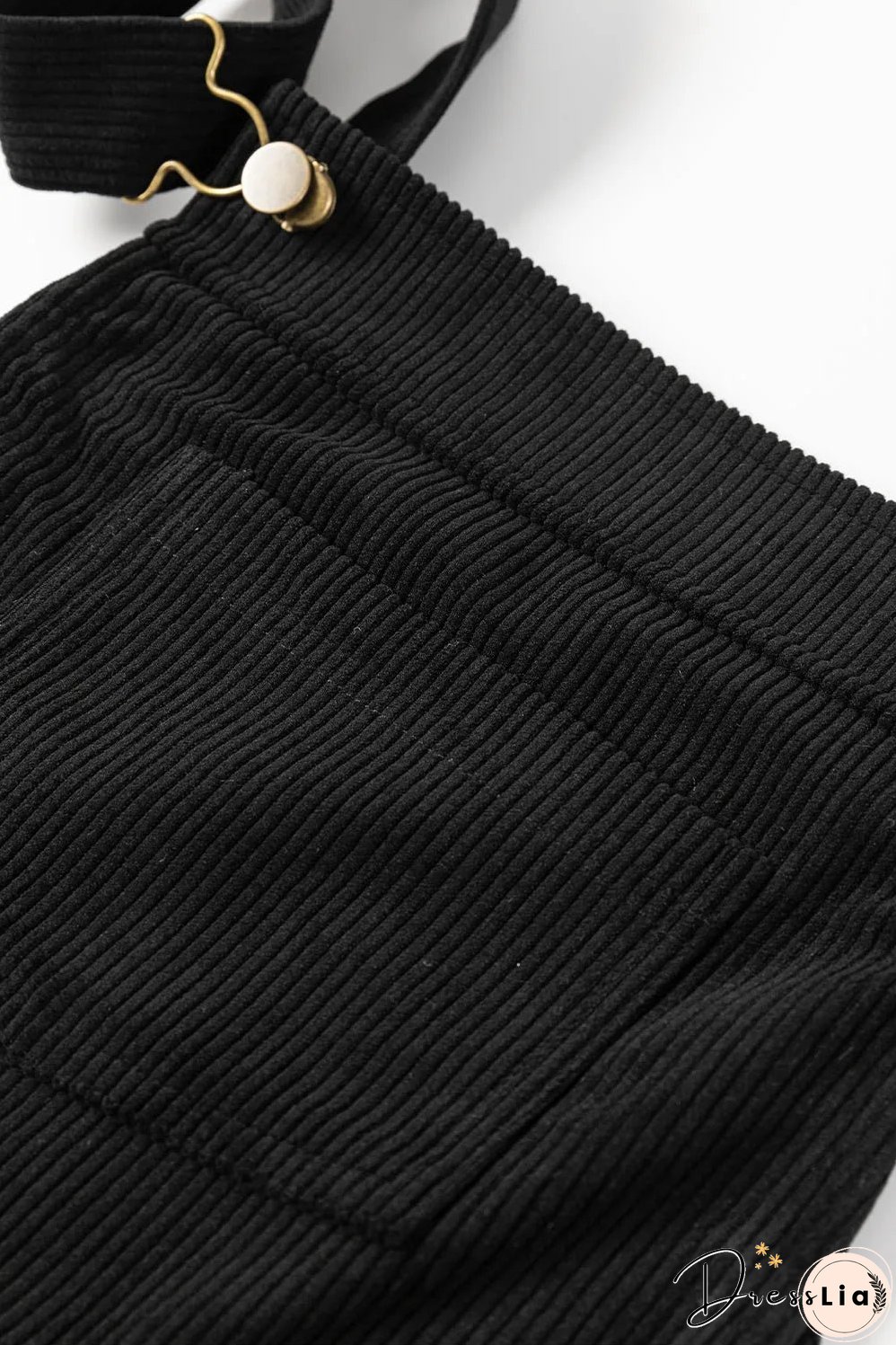 Black Solid Front Pockets Sleeveless Corduroy Overall Dress