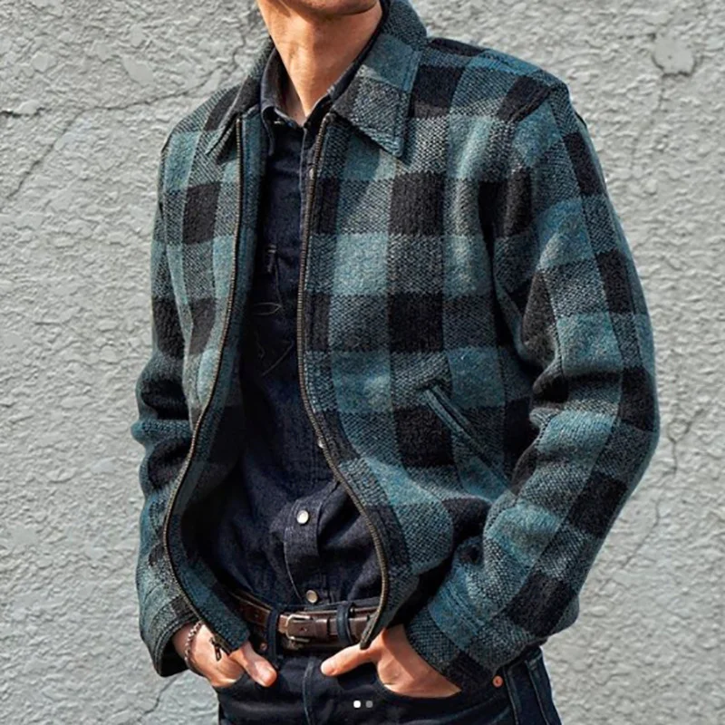 Vintage Fashion Lapel Plaid Long Sleeve Jacket