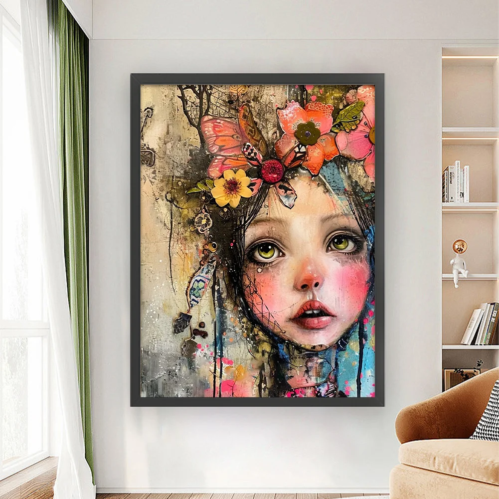 11CT Full Stamped Cross Stitch - Girl(Canvas|45*60CM)