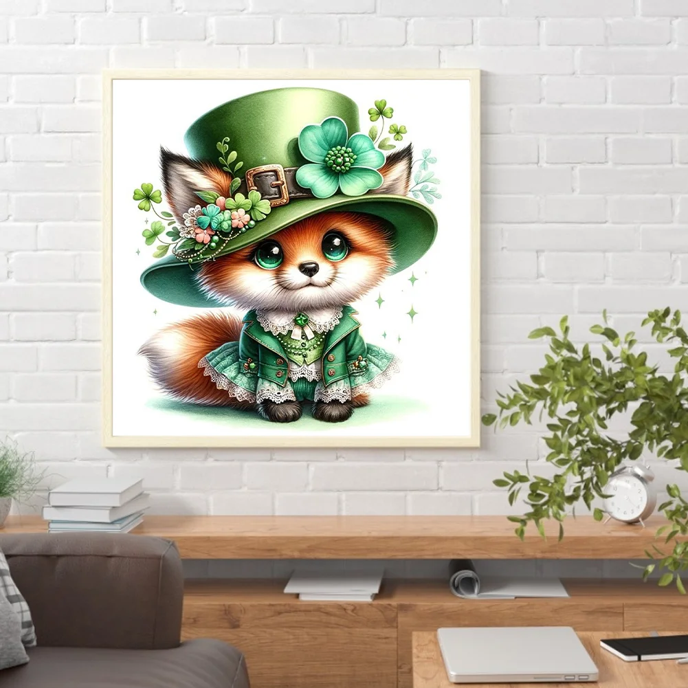 Diamond Painting - Full Round Drill - St Patrick's Clover Fox(Canvas|30*30cm)
