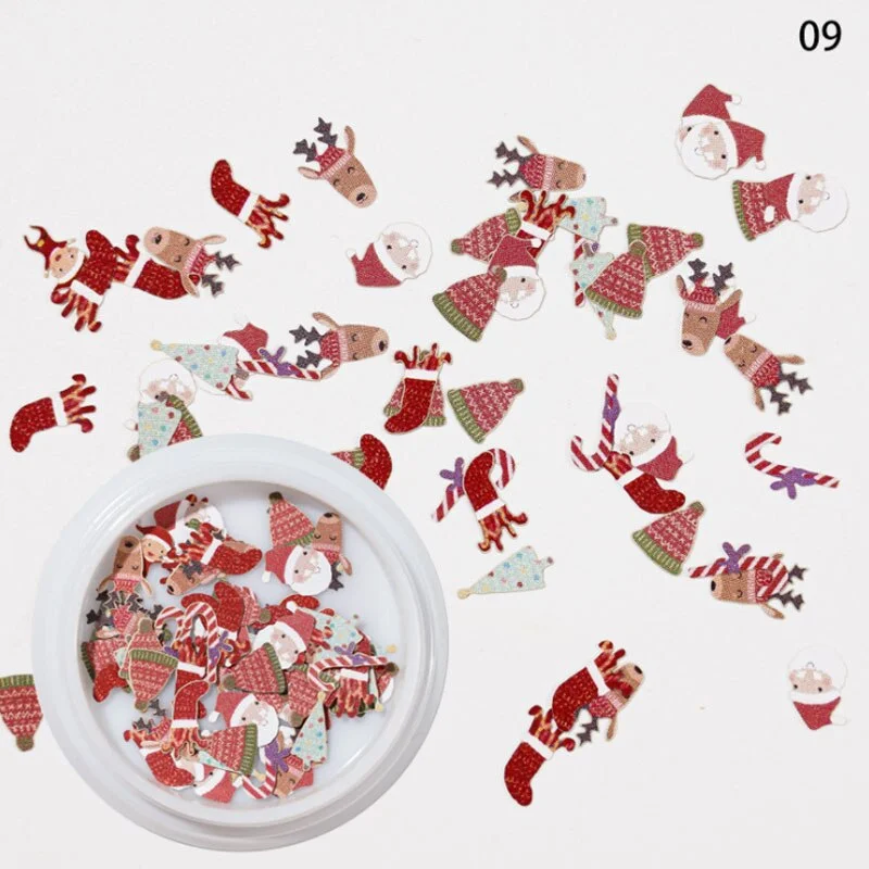 Christmas 3D Nail Decoration Accessories Snowman Santa Claus Elk Candy Snowflake Nail Wood Pulp Pieces DIY Nail Art Decoration