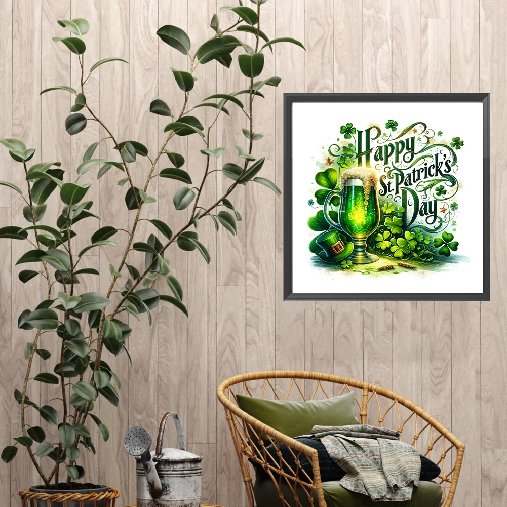 Diamond Painting - Full Square Drill - St. Patrick s Day Wine Glass(Canvas|45*45cm)