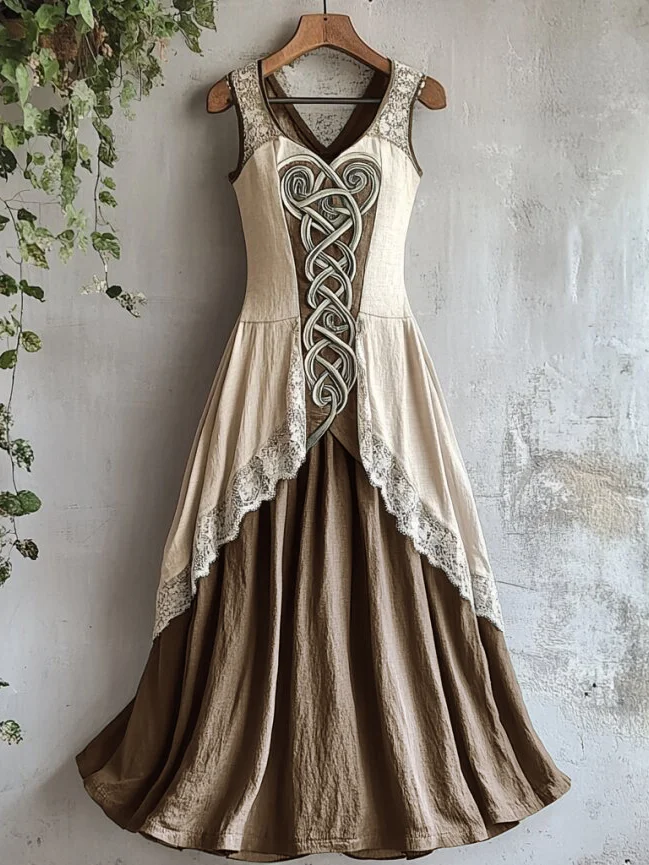 Viking Tribal Celtic Knot Art Lace Linen Tank Dress