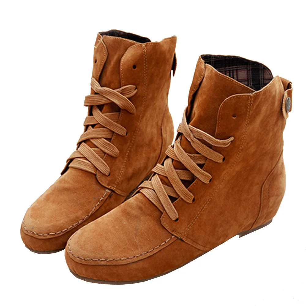 Women Suede Leather Ankle Boots Casual Lace Up Winter Boots Comfortable Soft Rubber Solid Black Flat Shoes Plus Size Female 2019