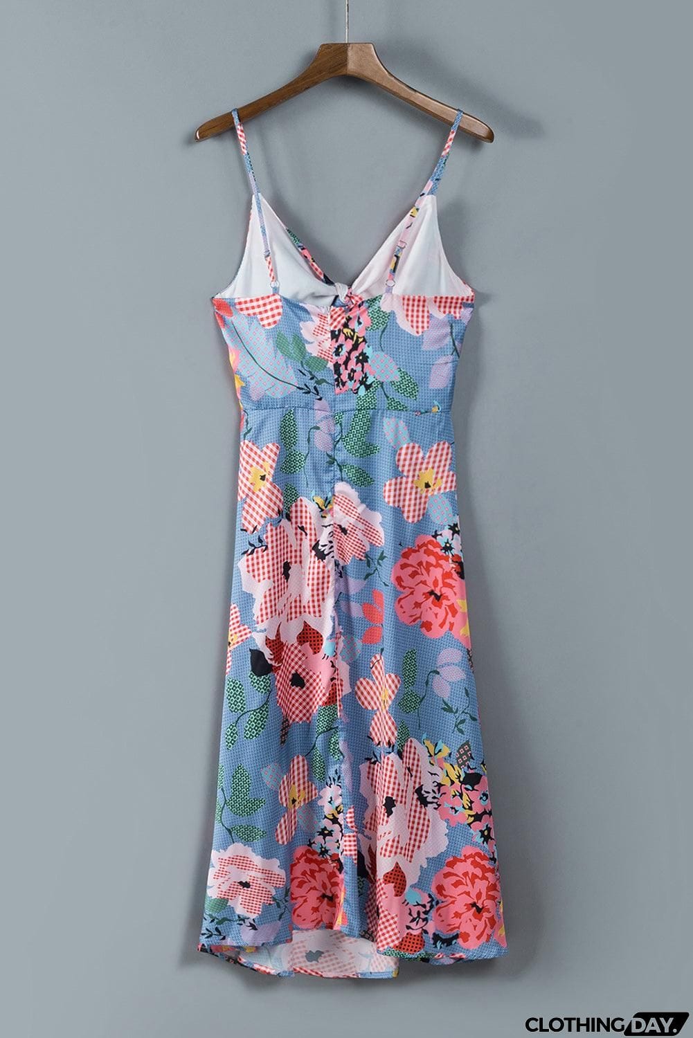 Floral Tied Cutout Split Spaghetti Strap Dress