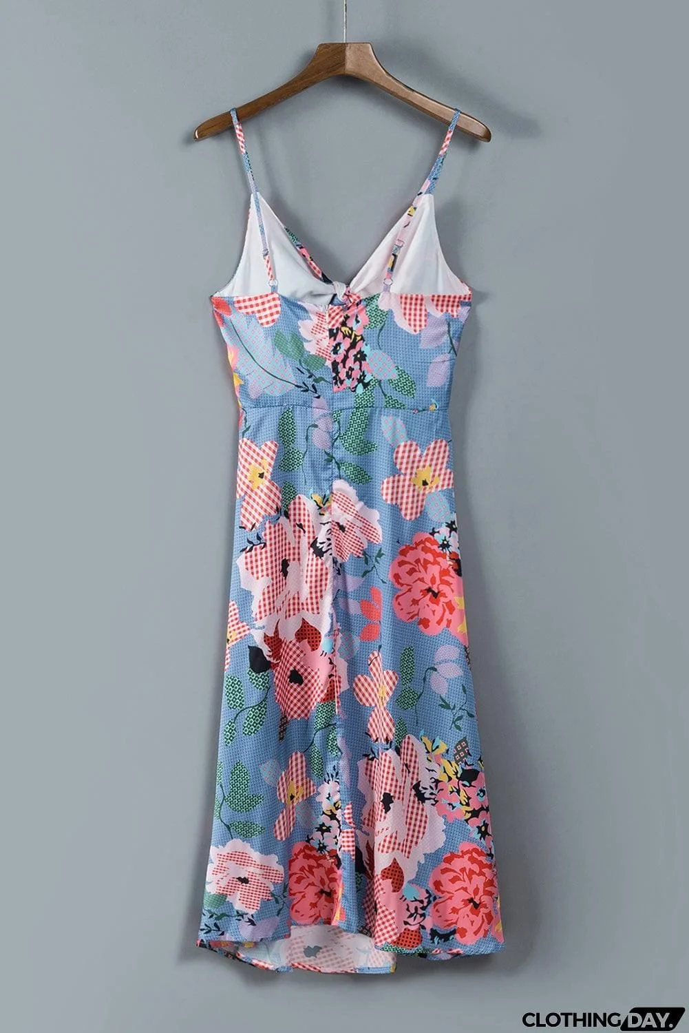 Floral Tied Cutout Split Spaghetti Strap Dress