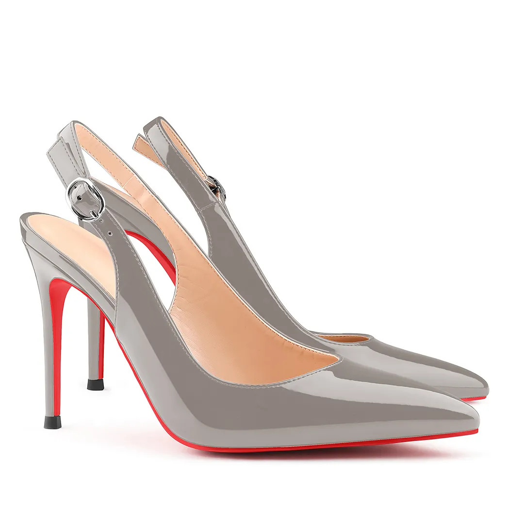 100mm Women's Pointed Toe Slingback Heels Red Bottoms Pumps Dress Shoes Sandals-vocosishoes