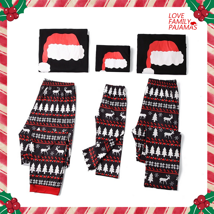 Cute Christmas Hat Print Family Matching Pajamas Set