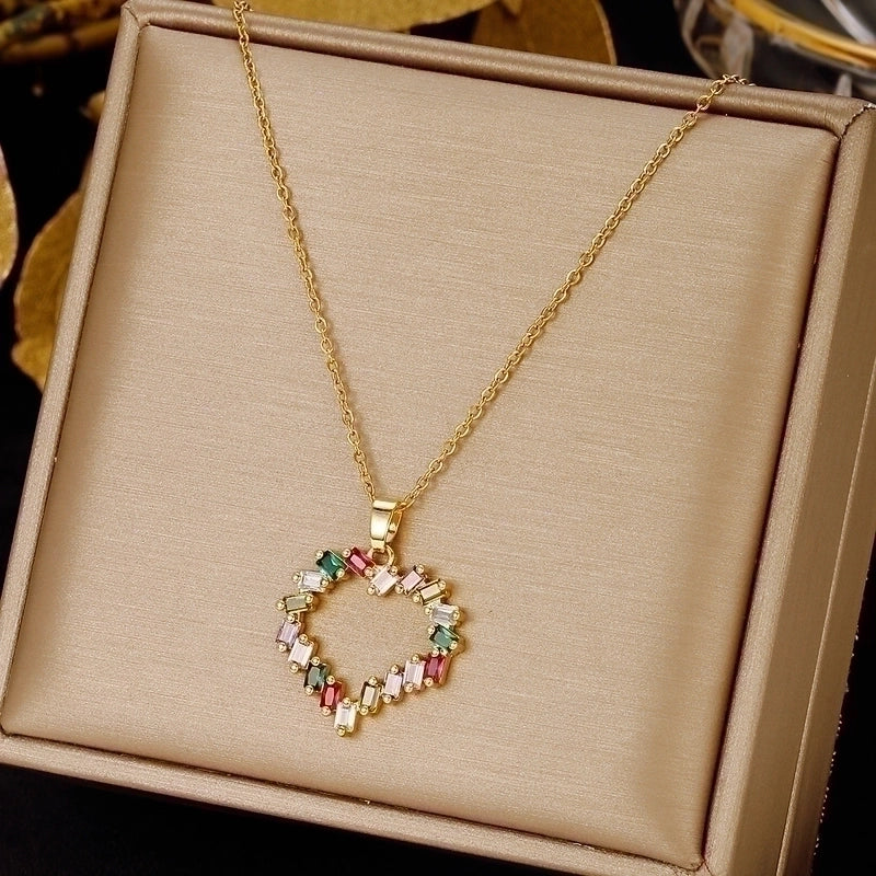 3 Pieces Elegant Minimalist Leaf Four Leaf Clover Insect Stainless Steel Plating Inlay Zircon Pendant Necklace