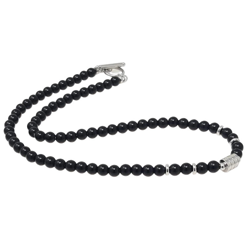 Minimalist Round Natural Stone Toggle Beaded Unisex Necklace