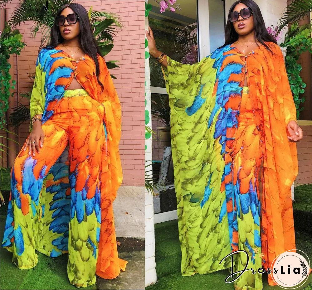 Summer African ClothesFor Women Two Piece Set Dashiki Fashion Long Dress Sets Pants Suits Outfits Party Dresses Plus Size