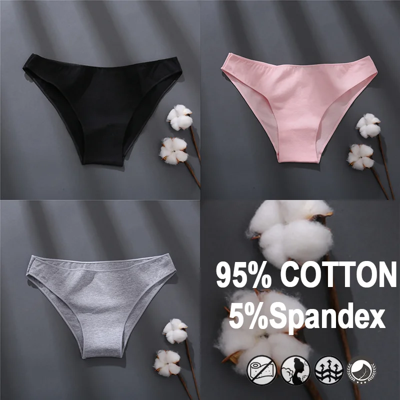 Billionm Women Sexy Cotton Panties Solid Color Underwear Simple Style Briefs Low Waist Breathable Panties Female Soft Intimates Lingerie