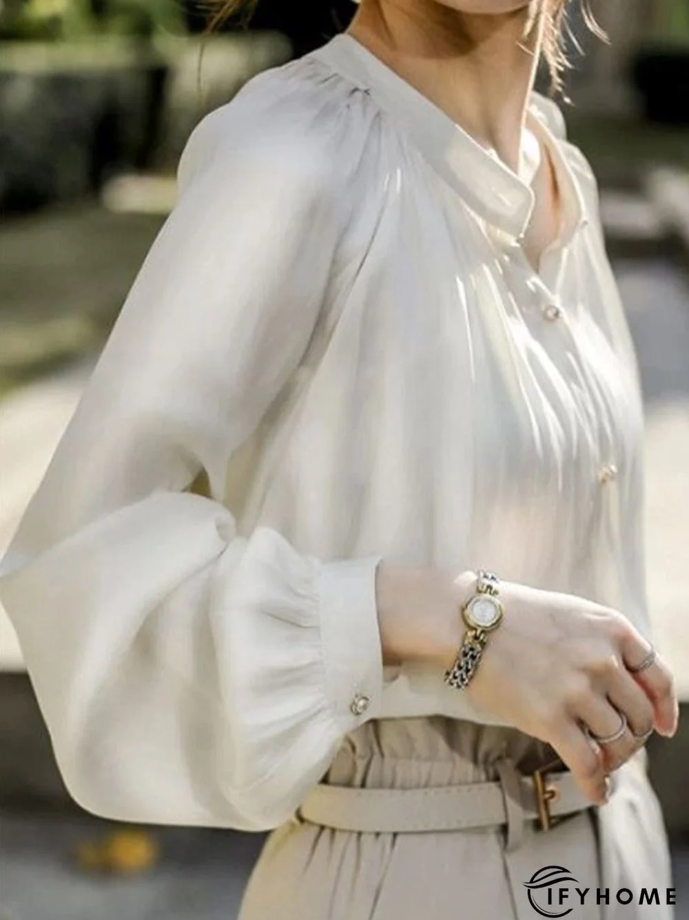 Plain Balloon Sleeve Work Blouse | IFYHOME