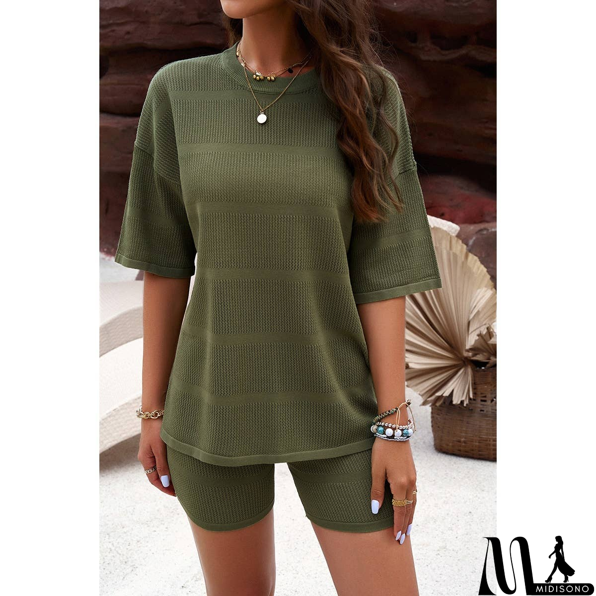 MidiSono - Two Pieces Solid Drop Shoulder Activewear Sets