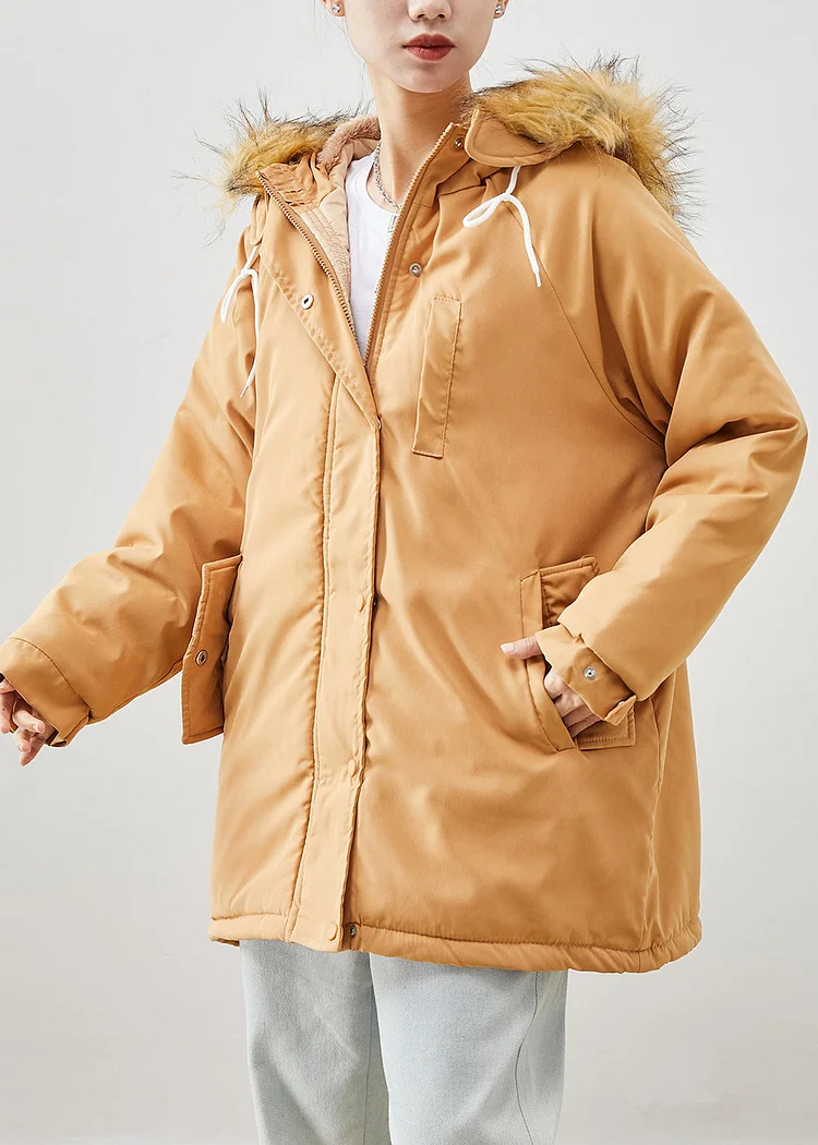 Boutique Khaki Fur Collar Oversized Thick Fine Cotton Filled Puffer Jacket Winter
