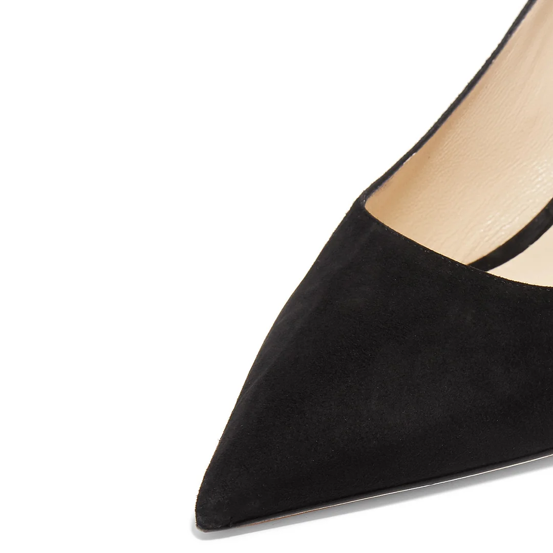 Women's Black Faux Suede Pointed Elegant Pumps with Kitten Heel