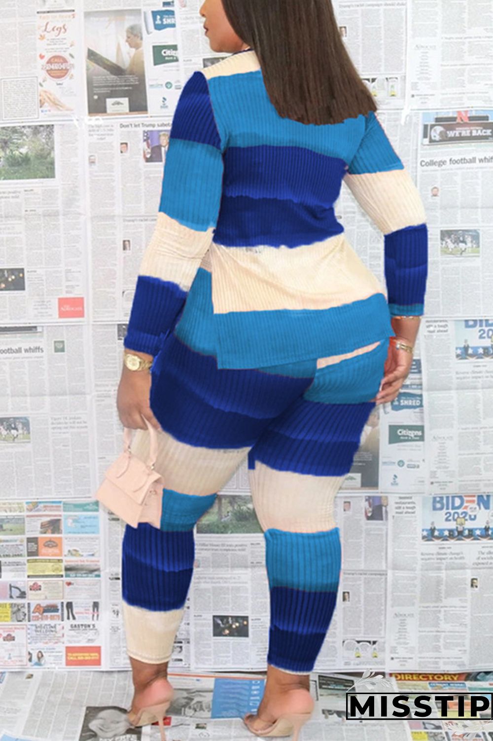Multi-color Casual Milk Fiber Print V Neck Long Sleeve Regular Sleeve Regular Two Pieces