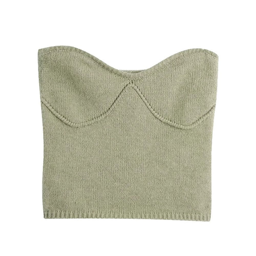 TRAF Women Fashion With Exposed Shoulders Cropped Knitted Sweater Vintage Straight-cut Neck Female Pullovers Chic Tops