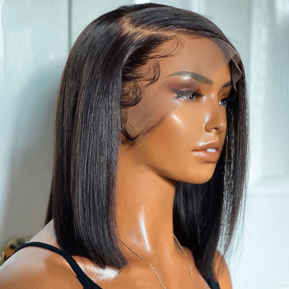 13x4 Short Bob Wig Lace Front Human Hair Wig For Black Women Brazilian Hair Wigs Pre Plucked Hd Straight Lace Front Wig Bob Wigs US Mall Lifes