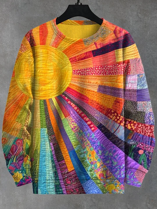 Men's Sunrise Hippie Patchwork Art Print Casual Sweatshirt