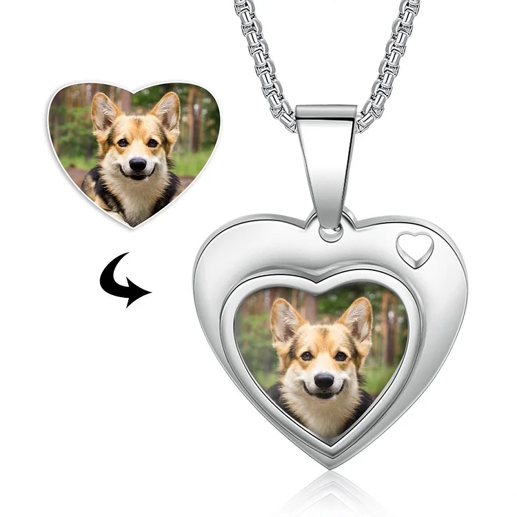 Collier Photo Prénom Personnalisé avec Pendentif Cœur Animaux