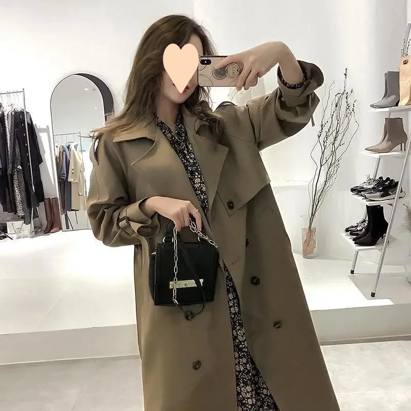 Woherb This Year Popular Windbreaker 2024 New Spring Dress Fall Feeling In The Long Coat Female Over The Knee Temperament Goddess Fan Ying Lun Wind-Outfit Ideas