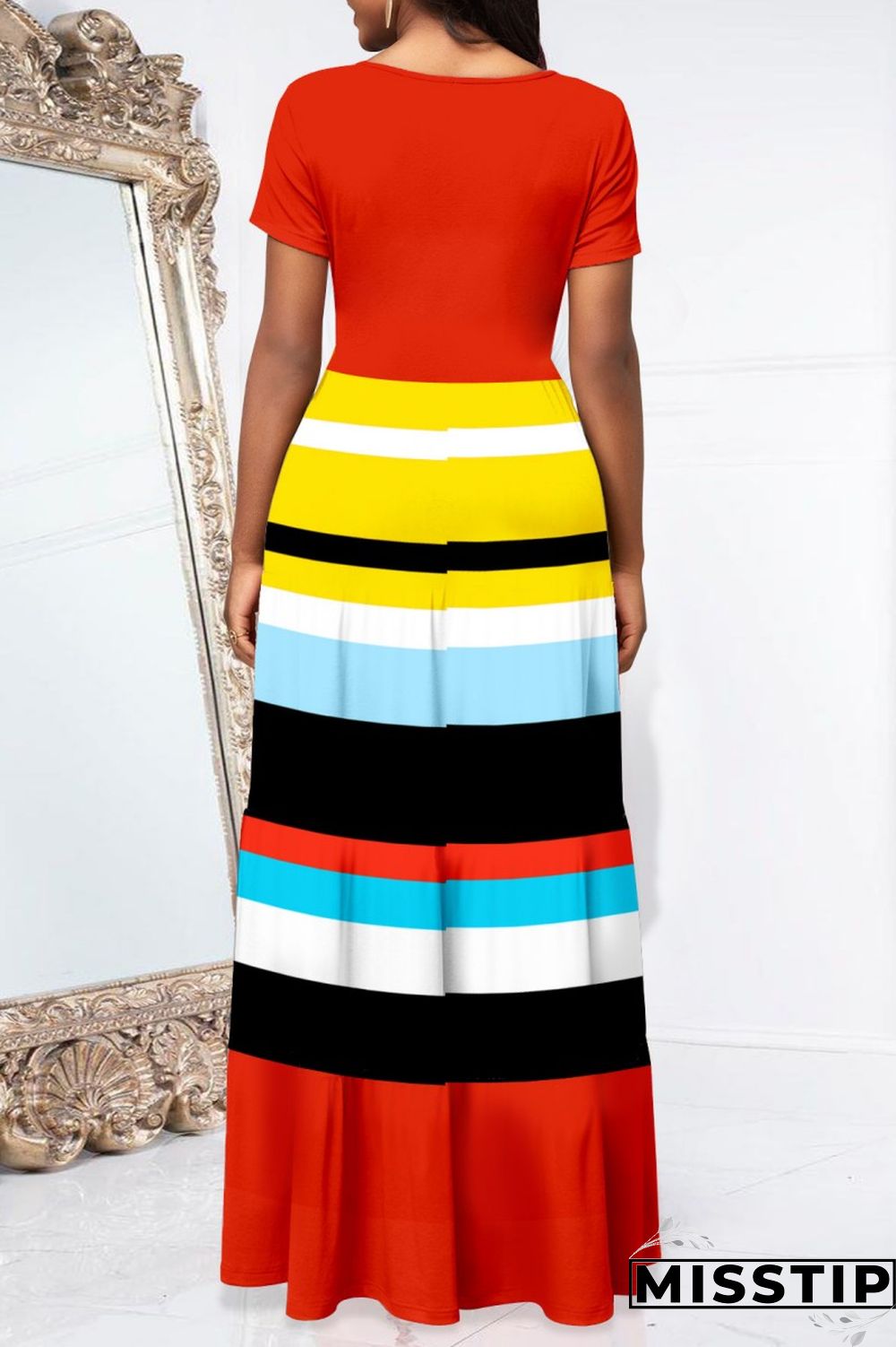 Blue Casual Print Patchwork O Neck Short Sleeve Dress Dresses