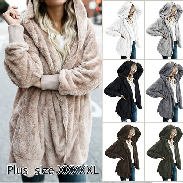 Women's Fashion Winter Warm Comfortable Hoodie Windbreakers Jackets Lady Long Sleeve Cardigan Plush Hooded Coats - Shop Trendy Women's Fashion | TeeYours