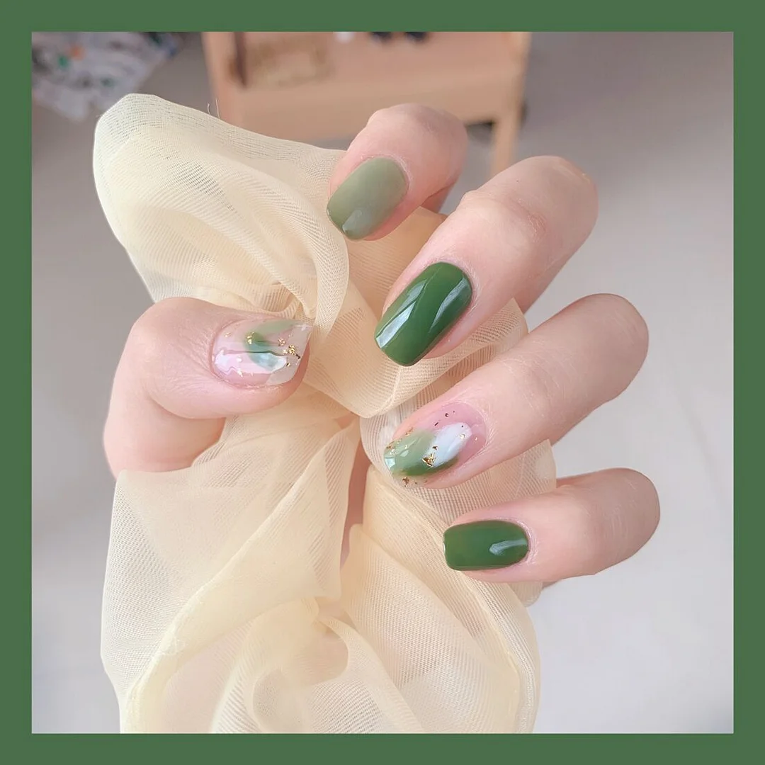 24pcs Summer Green Fake Nails Full Cover Fake Nails Glue DIY Manicure Nail Art Tools-Nail Inspo
