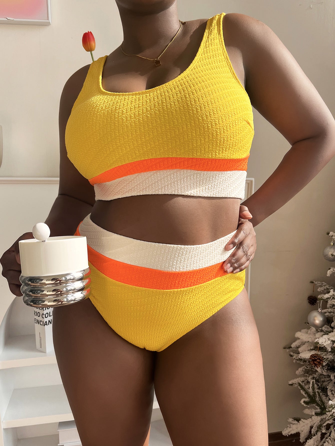 Plus Size Multi-Color Mosaic Vest Sexy Bikini Swimsuit