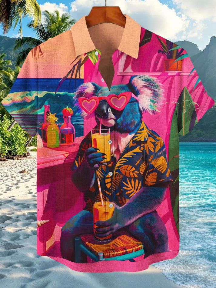 Men's Sloth Vacation Cocktail Art Print Casual Shirt