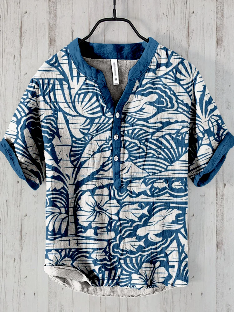 Hawaiian Summer Patterns Linen Blend Cozy Shirt