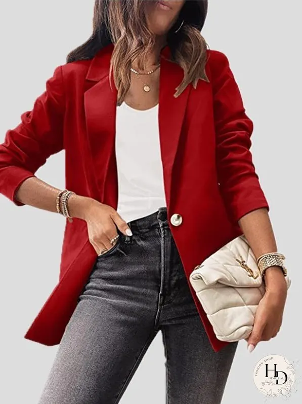 Blazers Casual Solid Lapel Slim Fit Long Sleeve Blazer for Women