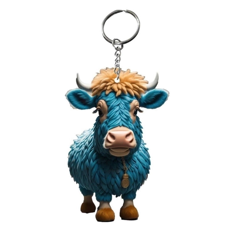 2 Pieces Cute Cattle Wood Unisex Keychain