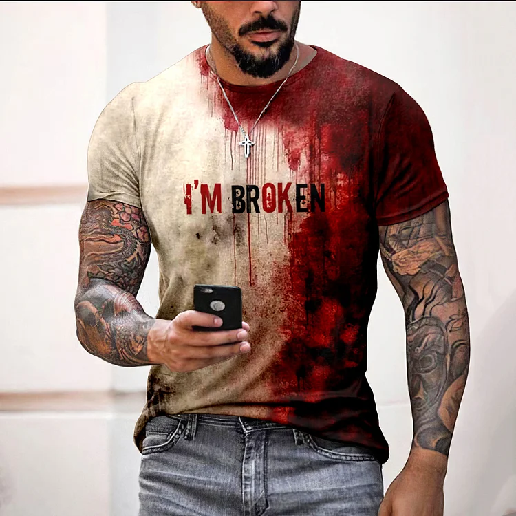 Comstylish Halloween I'M Broken Bloody Print Casual T-Shirt