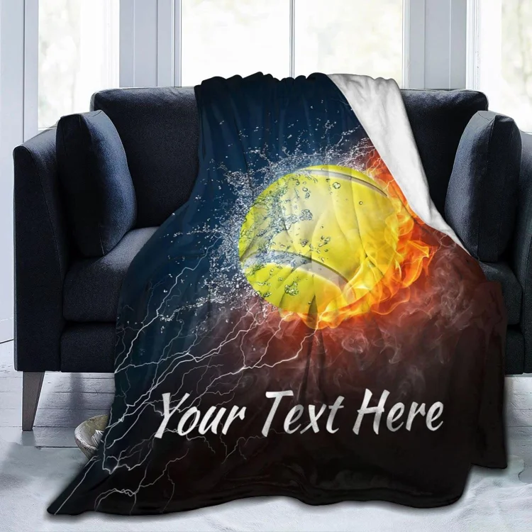 Personalized Tennis Balls Throw Blanket, Custom Blanket with Text Name | BKKid626