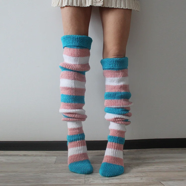 Striped Over The Knee Knitted Pile Socks