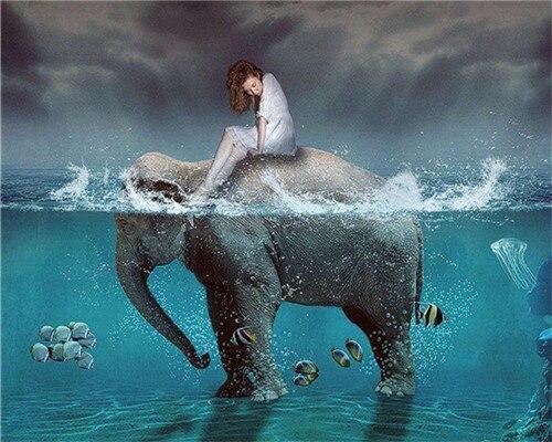 

Elephant And Girl Cross The Sea – Paint By Numbers - 40*50CM, 501 Original
